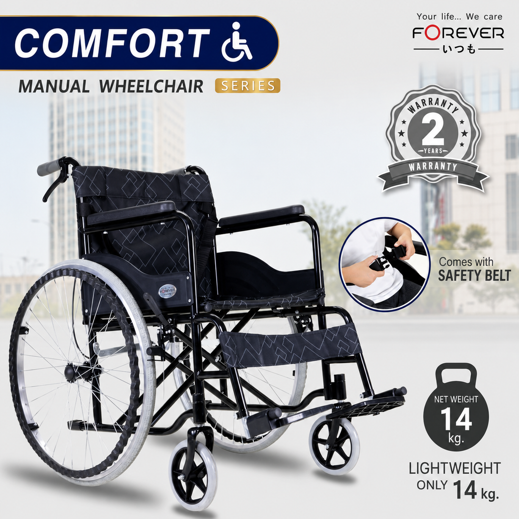 FOREVER Wheelchair Model Comfort (Foldable, 24-inch Large Wheels)