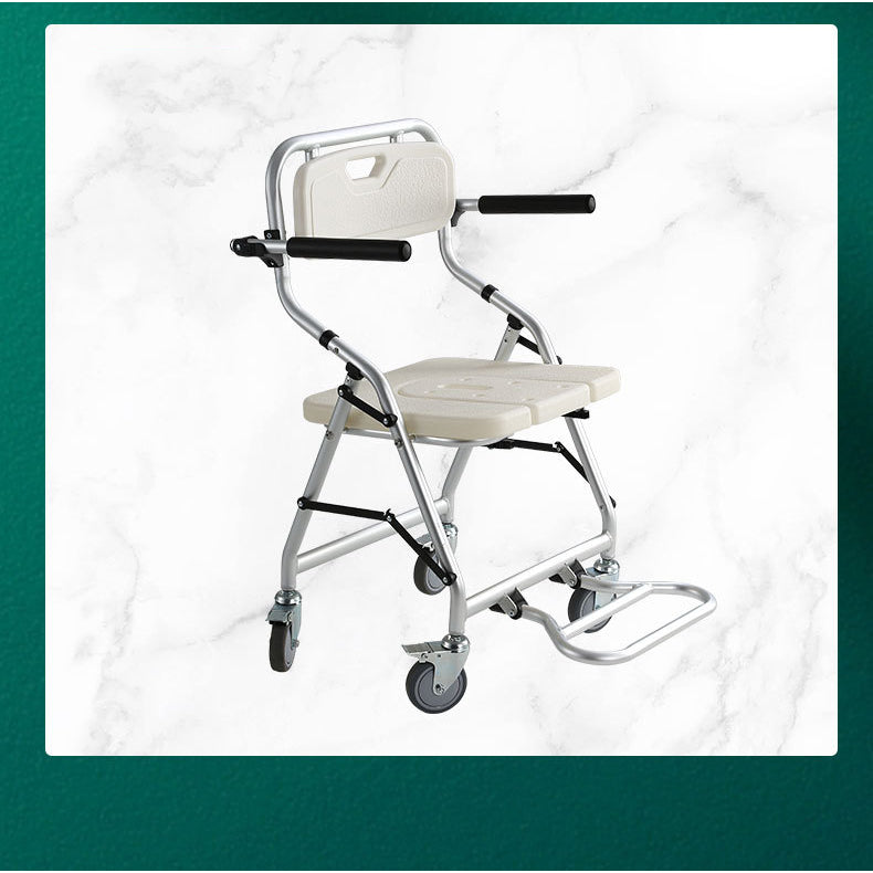 Shower Chair is used for sitting in the shower. The wheels can be locked. Shower cart.