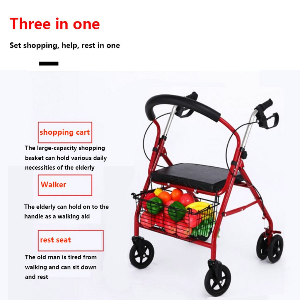 Rollator wheelchair, walker to help walk, wheelchair for the elderly, foldable, has 6 wheels and a footrest.