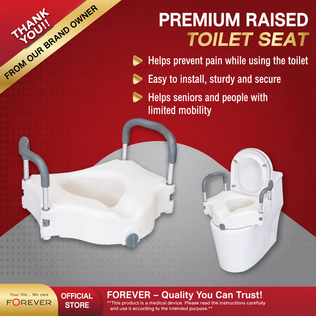 Forever Toilet Seat Raised Toilet Seat with Safety Handles for Patients and Elderly Users
